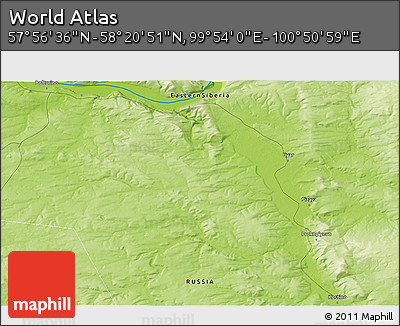 Physical 3D Map of the Area around 58° 8' 44" N, 100° 22' 30" E