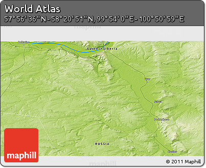 Physical 3D Map of the Area around 58° 8' 44" N, 100° 22' 30" E