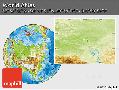 Physical Location Map of the Area around 58° 8' 44" N, 100° 22' 30" E