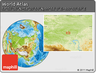 Physical Location Map of the Area around 58° 8' 44" N, 100° 22' 30" E