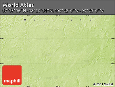 Physical Map of the Area around 58° 8' 44" N, 100° 13' 29" W
