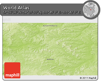 Physical 3D Map of the Area around 58° 8' 44" N, 101° 13' 29" E