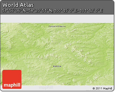 Physical 3D Map of the Area around 58° 8' 44" N, 101° 13' 29" E