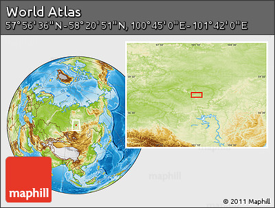 Physical Location Map of the Area around 58° 8' 44" N, 101° 13' 29" E