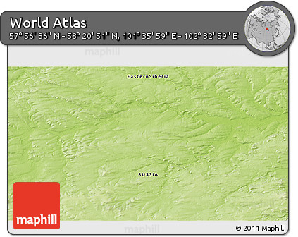 Physical 3D Map of the Area around 58° 8' 44" N, 102° 4' 29" E