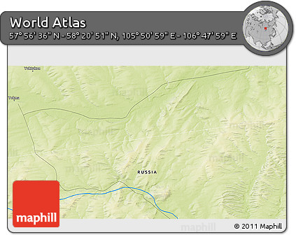 Physical 3D Map of the Area around 58° 8' 44" N, 106° 19' 29" E