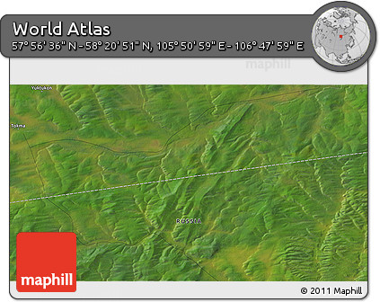 Satellite 3D Map of the Area around 58° 8' 44" N, 106° 19' 29" E