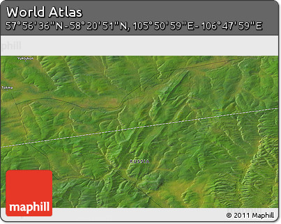 Satellite 3D Map of the Area around 58° 8' 44" N, 106° 19' 29" E