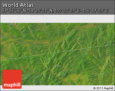 Satellite 3D Map of the Area around 58° 8' 44" N, 106° 19' 29" E