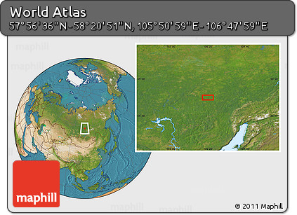 Satellite Location Map of the Area around 58° 8' 44" N, 106° 19' 29" E