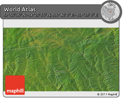 Satellite 3D Map of the Area around 58° 8' 44" N, 107° 10' 30" E