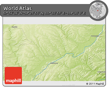 Physical 3D Map of the Area around 58° 8' 44" N, 108° 1' 30" E