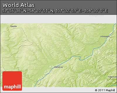 Physical 3D Map of the Area around 58° 8' 44" N, 108° 1' 30" E