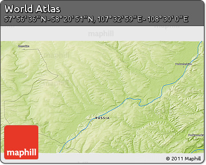 Physical 3D Map of the Area around 58° 8' 44" N, 108° 1' 30" E