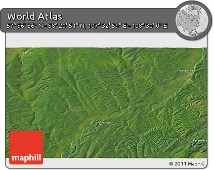 Satellite 3D Map of the Area around 58° 8' 44" N, 108° 1' 30" E