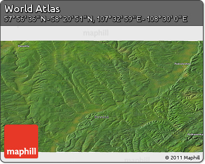 Satellite 3D Map of the Area around 58° 8' 44" N, 108° 1' 30" E