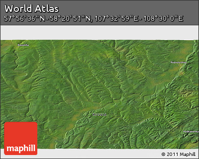 Satellite 3D Map of the Area around 58° 8' 44" N, 108° 1' 30" E