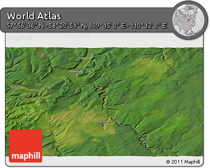Satellite 3D Map of the Area around 58° 8' 44" N, 109° 43' 29" E