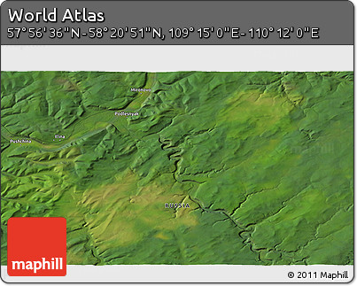 Satellite 3D Map of the Area around 58° 8' 44" N, 109° 43' 29" E