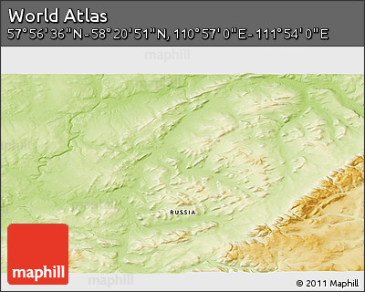 Physical 3D Map of the Area around 58° 8' 44" N, 111° 25' 30" E