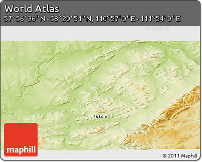 Physical 3D Map of the Area around 58° 8' 44" N, 111° 25' 30" E