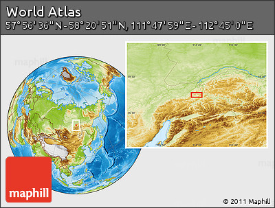 Physical Location Map of the Area around 58° 8' 44" N, 112° 16' 30" E