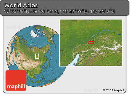 Satellite Location Map of the Area around 58° 8' 44" N, 112° 16' 30" E