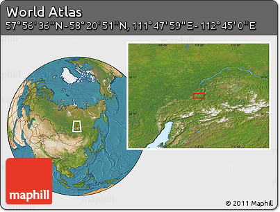 Satellite Location Map of the Area around 58° 8' 44" N, 112° 16' 30" E