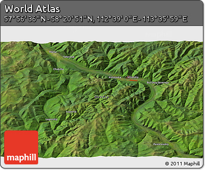 Satellite 3D Map of the Area around 58° 8' 44" N, 113° 7' 30" E