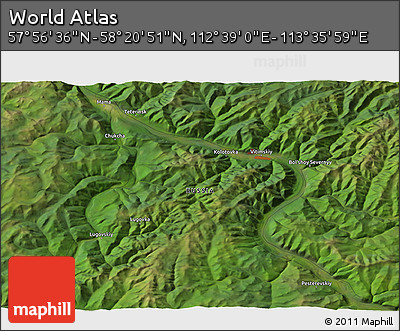 Satellite 3D Map of the Area around 58° 8' 44" N, 113° 7' 30" E