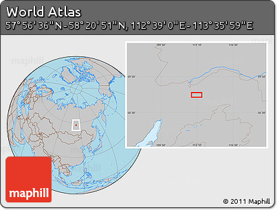 Gray Location Map of the Area around 58° 8' 44" N, 113° 7' 30" E