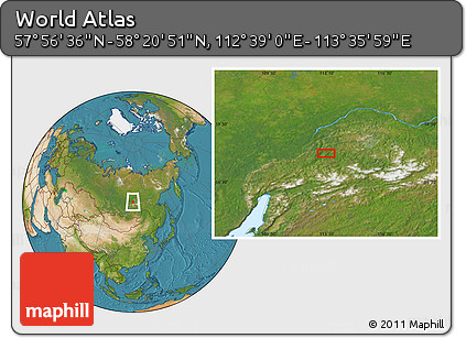 Satellite Location Map of the Area around 58° 8' 44" N, 113° 7' 30" E