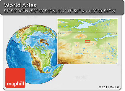 Physical Location Map of the Area around 58° 8' 44" N, 113° 49' 29" W