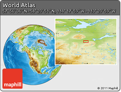 Physical Location Map of the Area around 58° 8' 44" N, 113° 49' 29" W