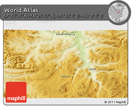 Physical 3D Map of the Area around 58° 8' 44" N, 115° 40' 30" E