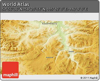 Physical 3D Map of the Area around 58° 8' 44" N, 115° 40' 30" E