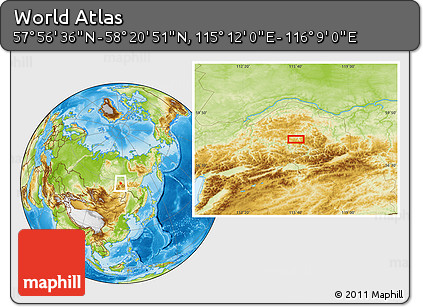 Physical Location Map of the Area around 58° 8' 44" N, 115° 40' 30" E