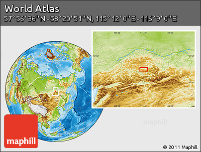 Physical Location Map of the Area around 58° 8' 44" N, 115° 40' 30" E