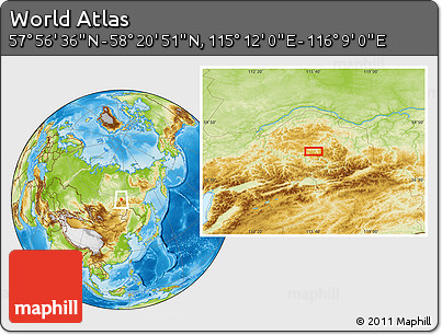 Physical Location Map of the Area around 58° 8' 44" N, 115° 40' 30" E