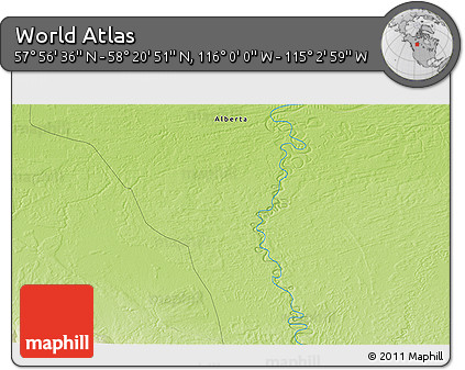 Physical 3D Map of the Area around 58° 8' 44" N, 115° 31' 30" W