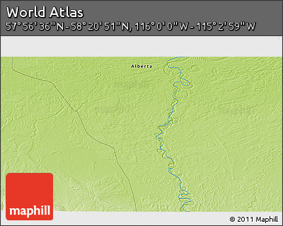 Physical 3D Map of the Area around 58° 8' 44" N, 115° 31' 30" W