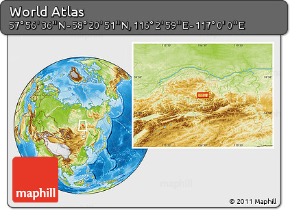 Physical Location Map of the Area around 58° 8' 44" N, 116° 31' 30" E