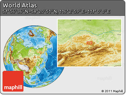 Physical Location Map of the Area around 58° 8' 44" N, 116° 31' 30" E