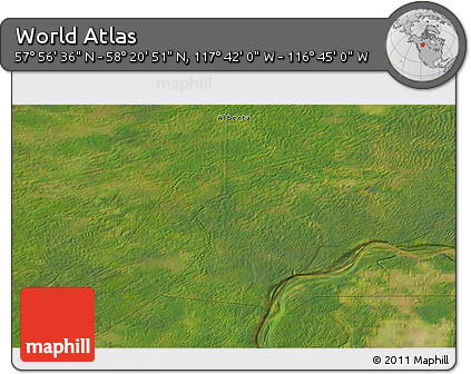 Satellite 3D Map of the Area around 58° 8' 44" N, 117° 13' 29" W