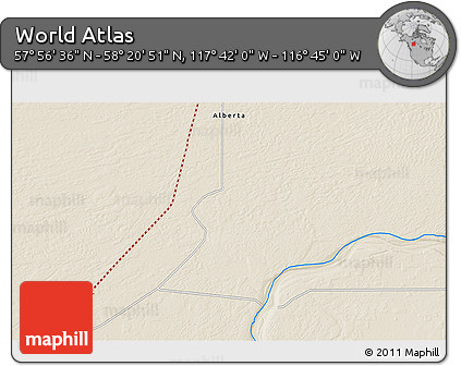 Shaded Relief 3D Map of the Area around 58° 8' 44" N, 117° 13' 29" W