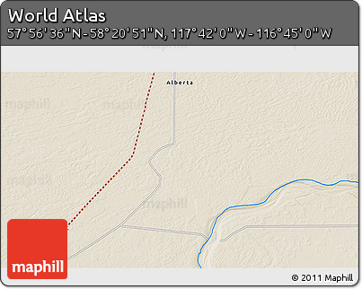 Shaded Relief 3D Map of the Area around 58° 8' 44" N, 117° 13' 29" W
