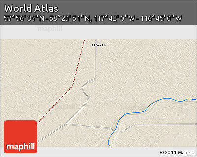 Shaded Relief 3D Map of the Area around 58° 8' 44" N, 117° 13' 29" W