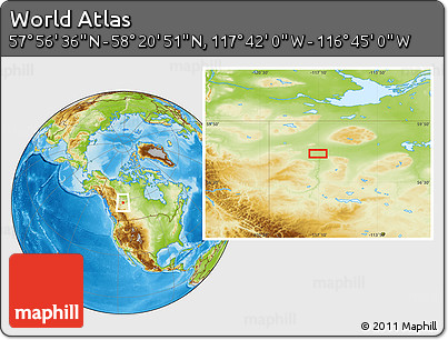 Physical Location Map of the Area around 58° 8' 44" N, 117° 13' 29" W
