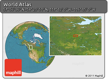 Satellite Location Map of the Area around 58° 8' 44" N, 117° 13' 29" W