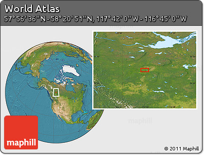 Satellite Location Map of the Area around 58° 8' 44" N, 117° 13' 29" W
